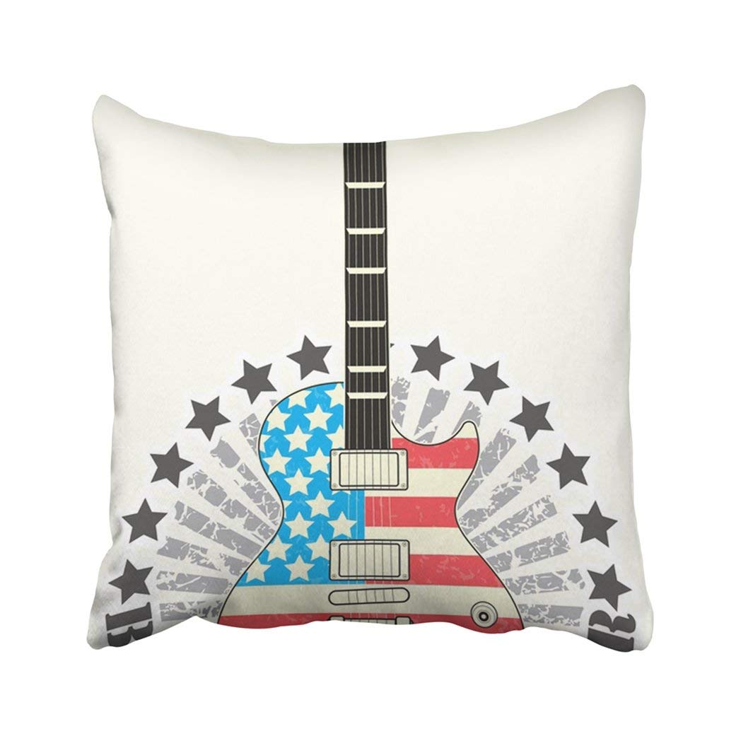 Multicolor 18x18 American USA Guitar Tees Gift US Music American Flag Bass Guitar Throw Pillow Multicolor 18x18 American USA Guitar Tees Gift US Music American Flag Bass Guitar Throw Pillow